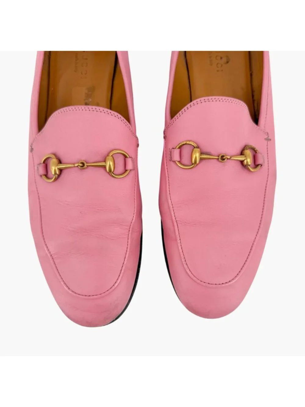 Gucci Jordaan Horsebit Loafers Pink Leather Size 39.5 US 9.5 Women's Flats